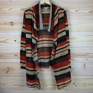 One World Live and Let Live Cardigan Women Medium Open Knit Wide Striped Boho